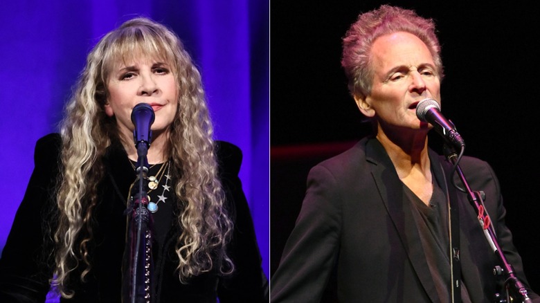 Split image of Stevie Nicks performing in 2025 and Lindsey Buckingham performing in 2022.