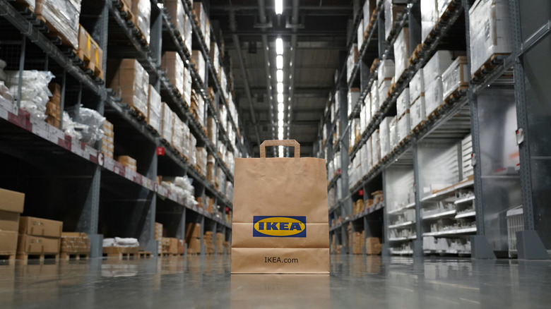 IKEA shopping bag inside warehouse