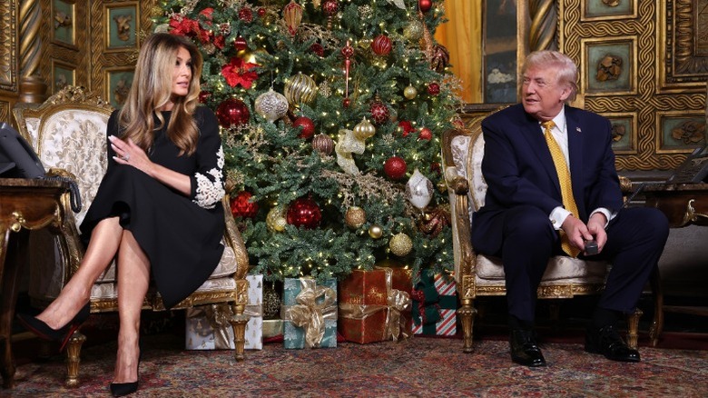 Melania Trump and Donald Trump use the Santa Tracker in Palm Beach, FL (2025)