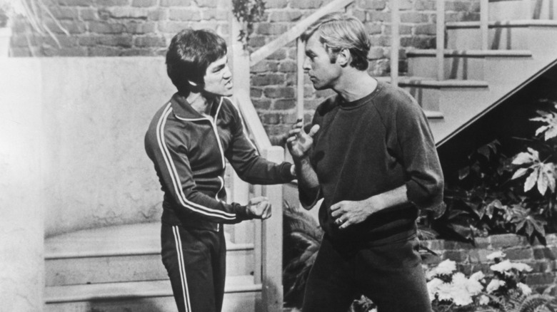 Bruce Lee teaching James Franciscus how to fight on the set of Longstreet.