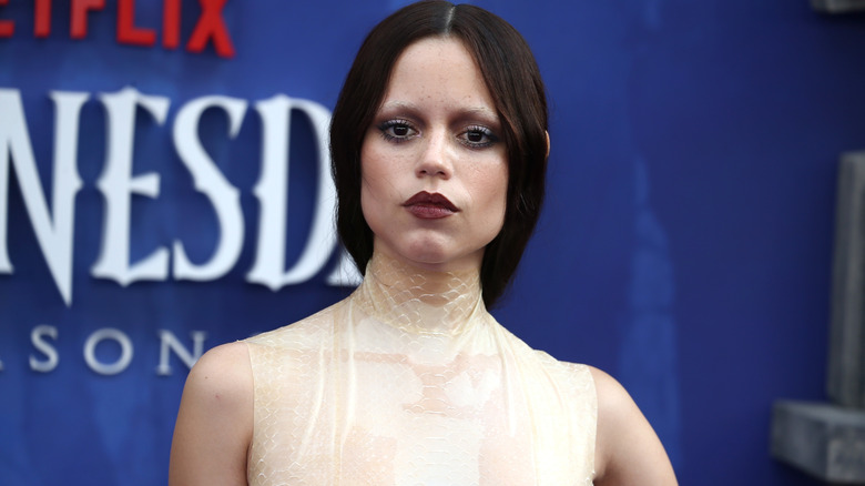 Closeup of Jenna Ortega on the red carpet