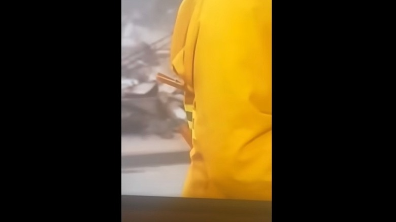 Close-up David Muir fire jacket with clothespins