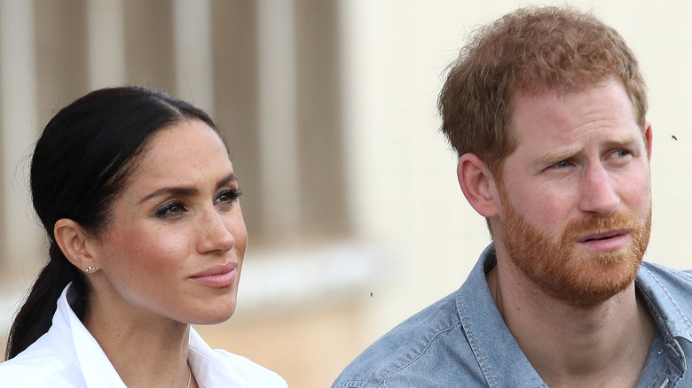 Meghan Markle and Prince Harry looking confused