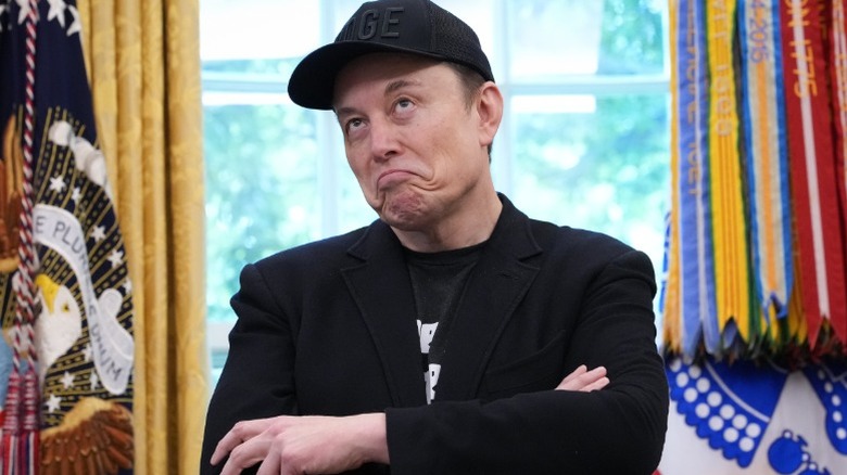 Elon Musk speaks alongside Donald Trump in the Oval Office of the White House (2025)