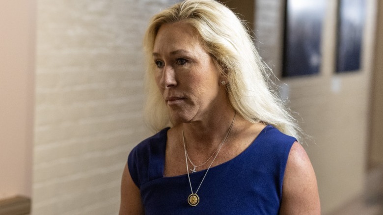 Marjorie Taylor Greene arrives for a House Republican meeting at the US Capitol (2025)