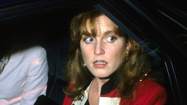Sarah Ferguson in a car