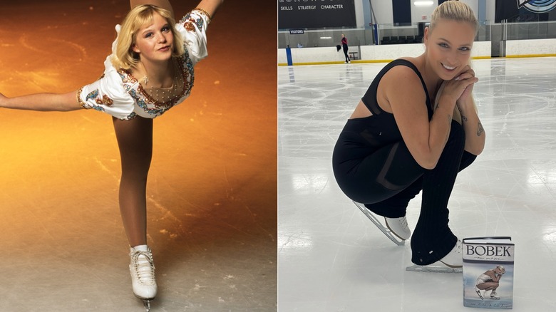 Nicole Bobek figure-skating/posing with book in 2025