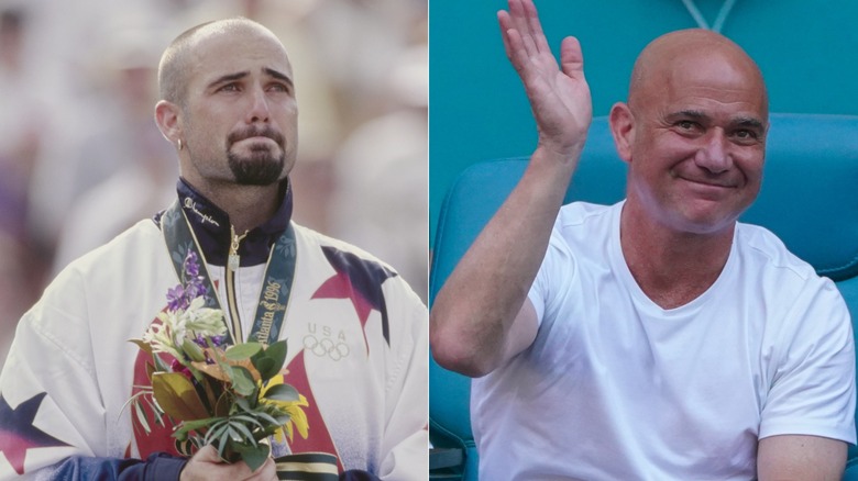 Split image of Andre Agassi then and now