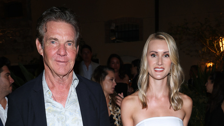 Dennis Quaid and Laura Savoie smiling at an event in Italy in 2025