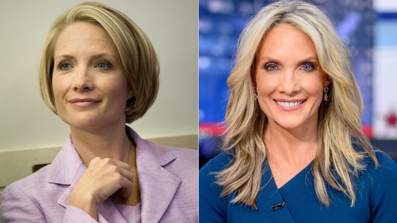 Side-by-side of Dana Perino's transition from a bob to lengthier hair