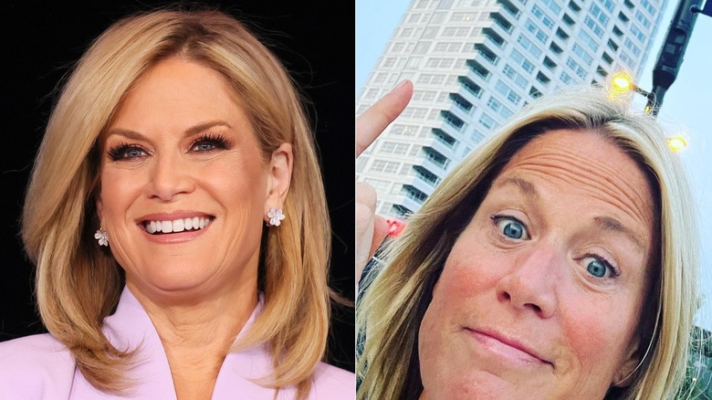 split screen of Martha Maccallum smiling and raising her eyebrows