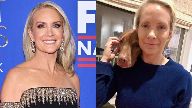 split screen of Dana Perino smiling alone and with her dog