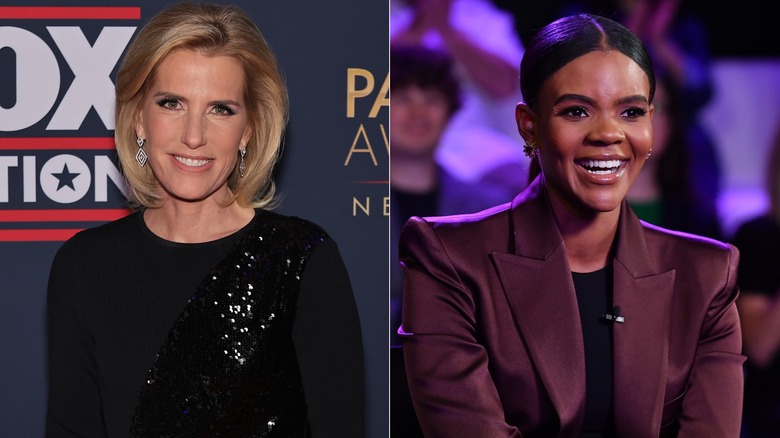 Split image of Laura Ingraham and Candace Owens smiling