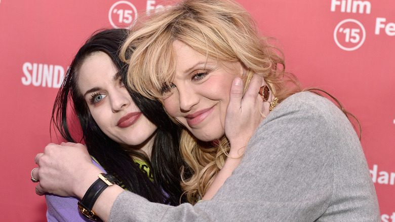 Love and Frances Bean hugging