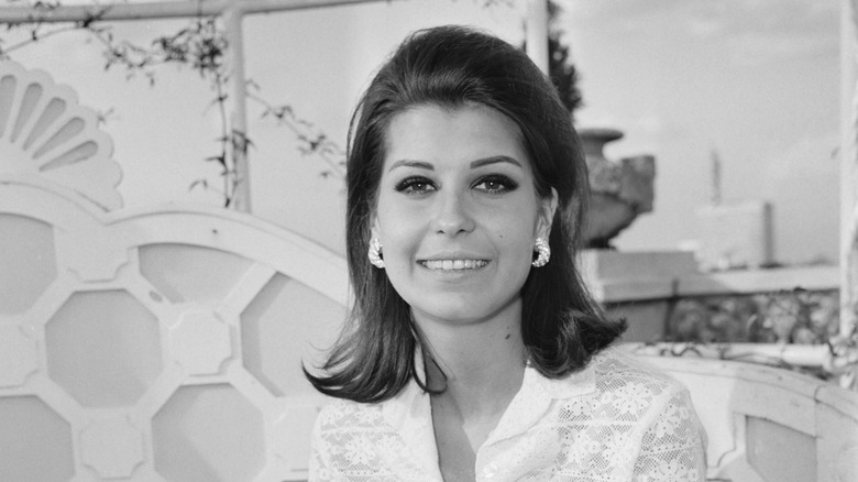 A young Tina Sinatra smiling in a black and white photo.