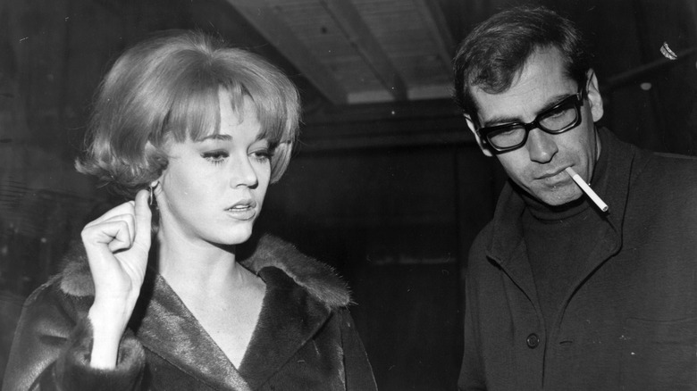 Jane Fonda and husband Roger Vadim in a black and white image from the '60s