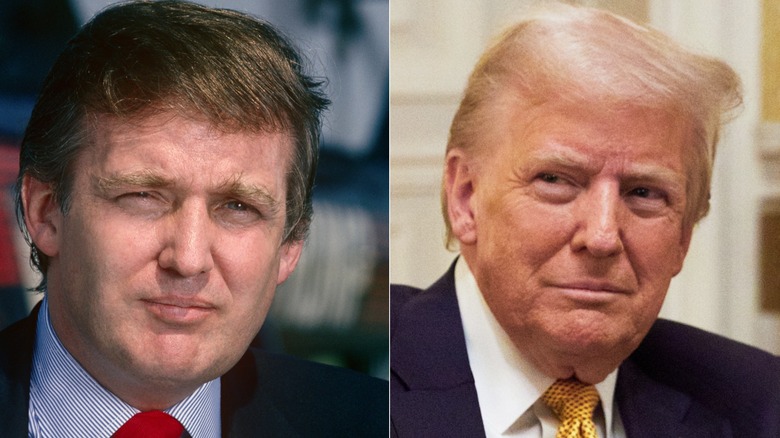 Split image of a young Donald Trump next to the present-day Trump