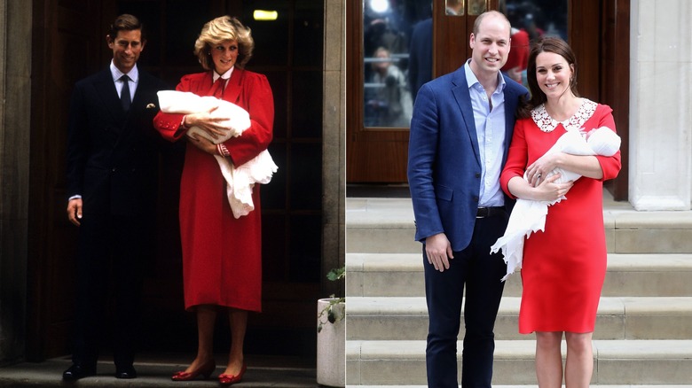 Split image of Princess Diana and King Charles III and Kate Middleton and Prince William
