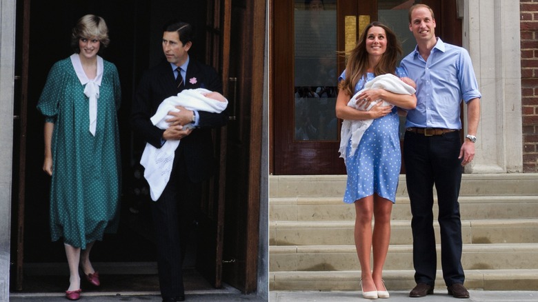 Split image of Princess Diana and King Charles III and Kate Middleton and Prince William