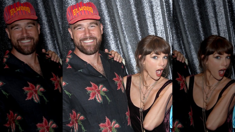 Travis Kelce and Taylor Swift posing