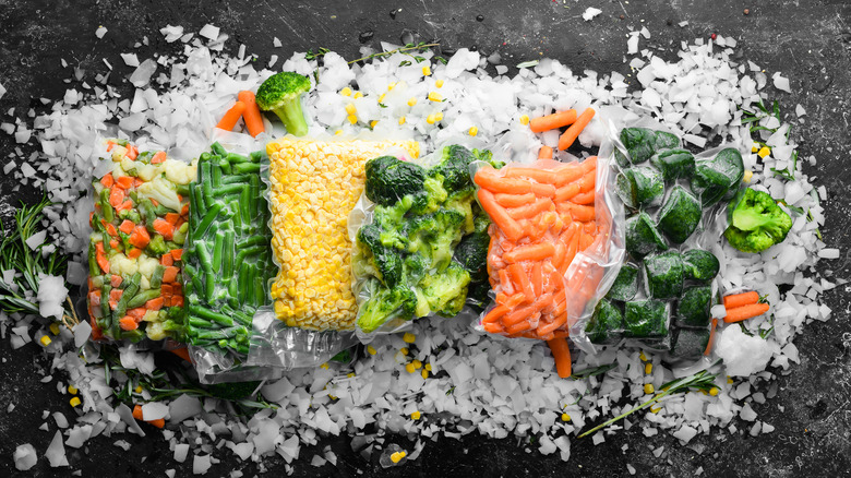 Frozen vegetables over ice