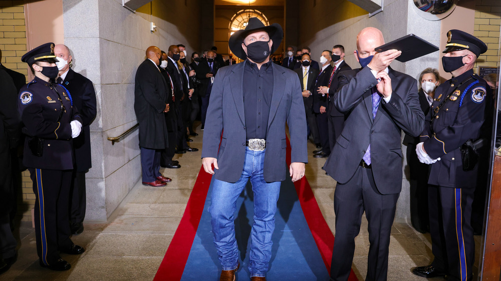 Garth Brooks preparing to enter Inauguration stage