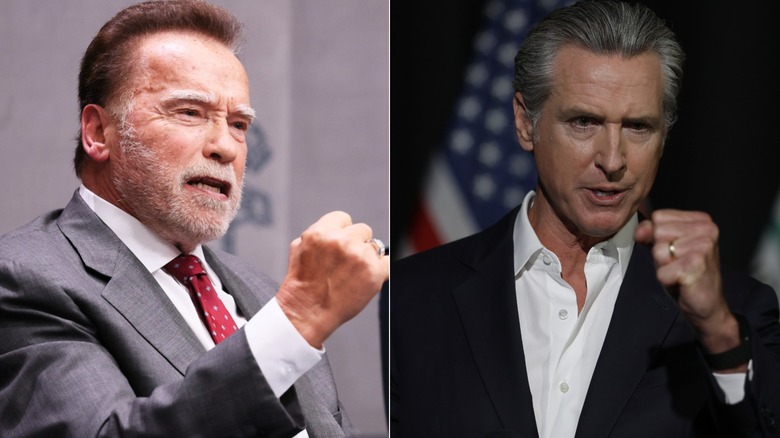 Arnold Schwarzenegger and Gavin Newsom pictured next to each other