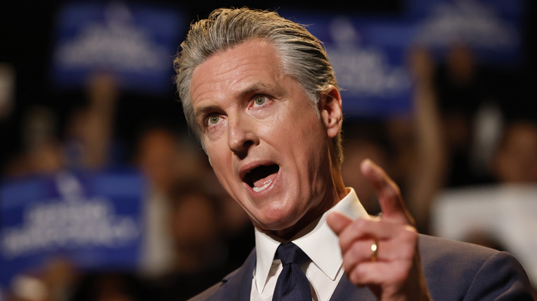 Gavin Newsom giving a speech