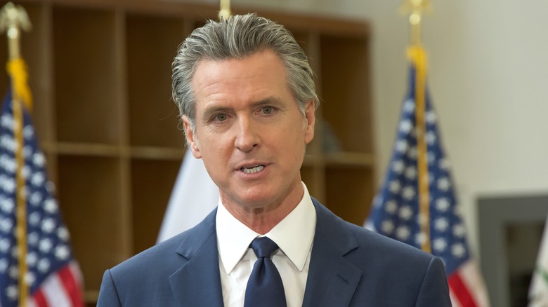 Gavin Newsom giving a speech