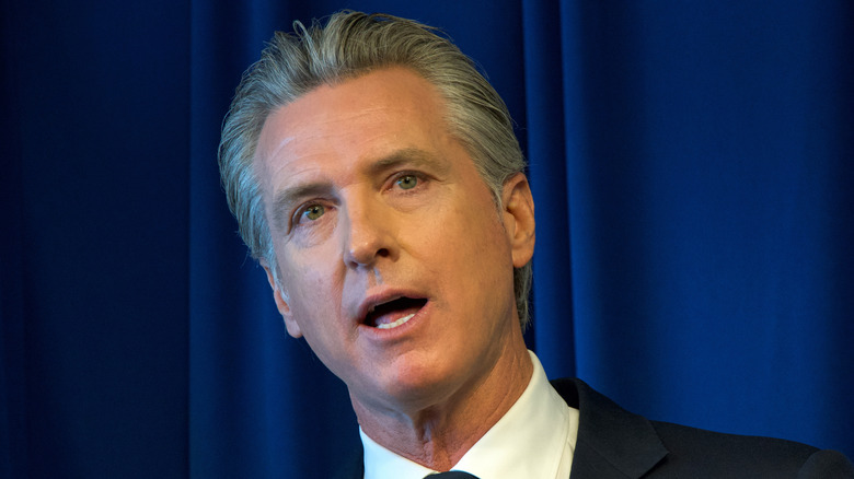 Gavin Newsom at a press conference in October 2025 announcing a new lawsuit against the Trump administration