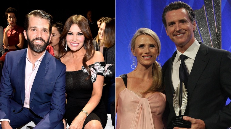 Two images. One showing Donald Trump Jr. and Kimberly Guilfoyle. The other showing Gavin Newsom and Jennifer Siebel Newsom.