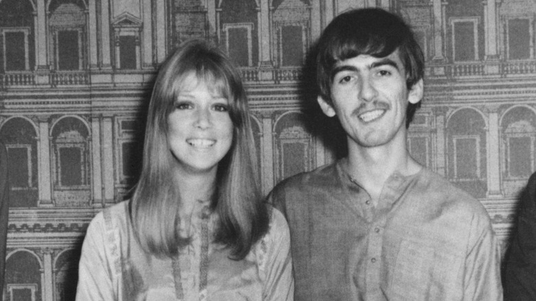 Pattie Boyd and George Harrison smiling together