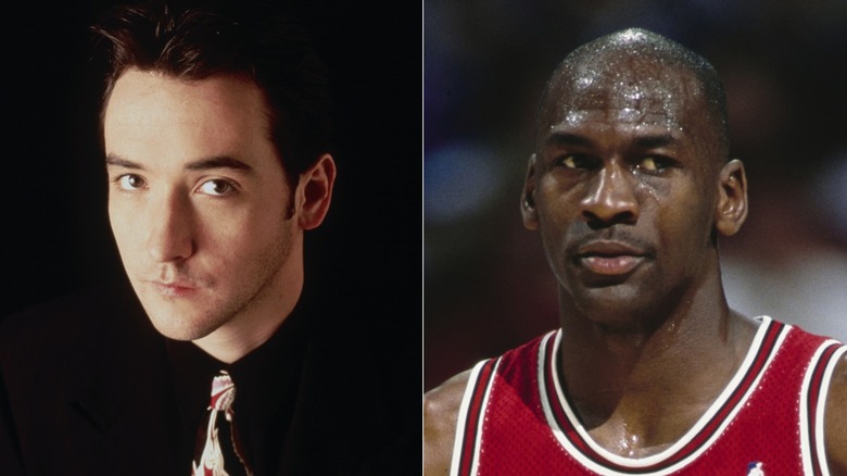 A split image of John Cusack and Michael Jordan.