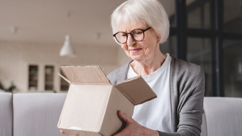 Woman frowns at gift