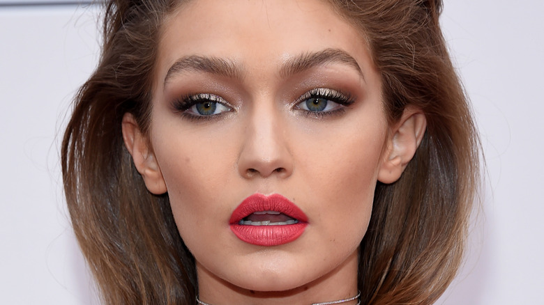 Gigi Hadid red lip open mouth