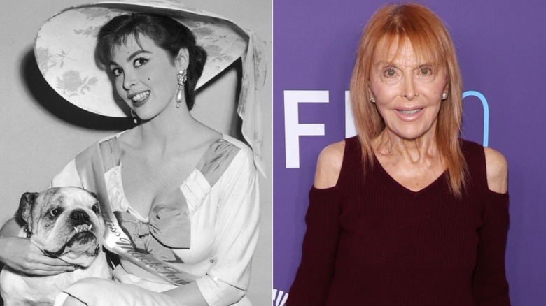 split screen of Tina Louise in 1950s and the 2020s