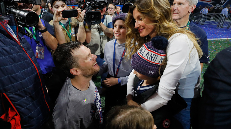 Gisele Bündchen and her son celebrating Tom Brady's 2019 Super Bowl win