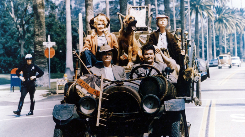The cast of the Beverly Hillbillies driving in California