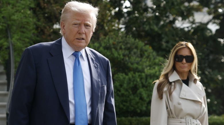 Donald Trump and Melania Trump depart the White House to attend Pope Francis's funeral (2025)