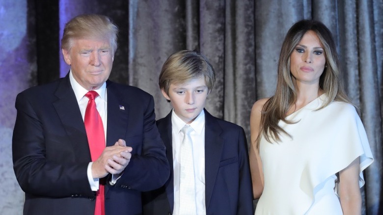 Donald Trump, Barron Trump, and Melania Trump on election night 2016