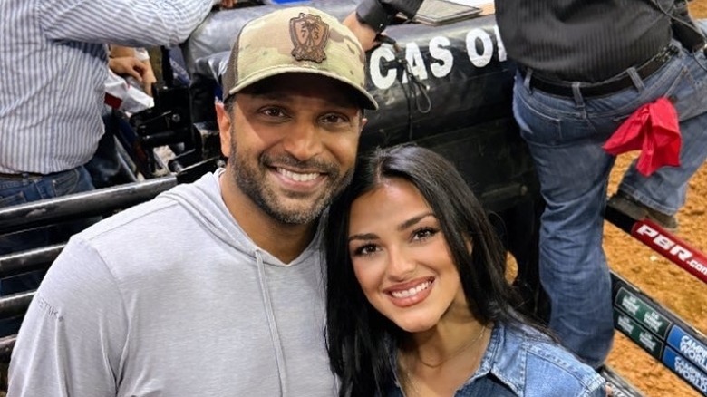 Kash Patel and Alexis Wilkins attend a professional bull riding event in Nashville, TN (2025)