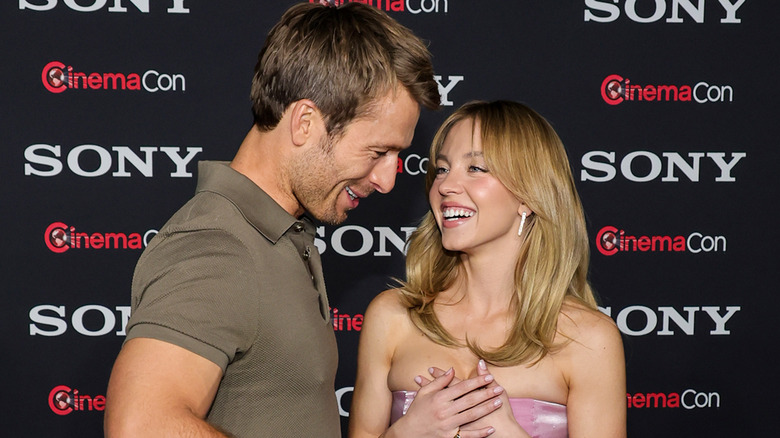 Sydney Sweeney and Glen Powell share a laugh