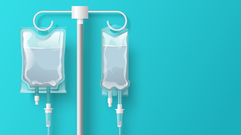 IV bags teal background