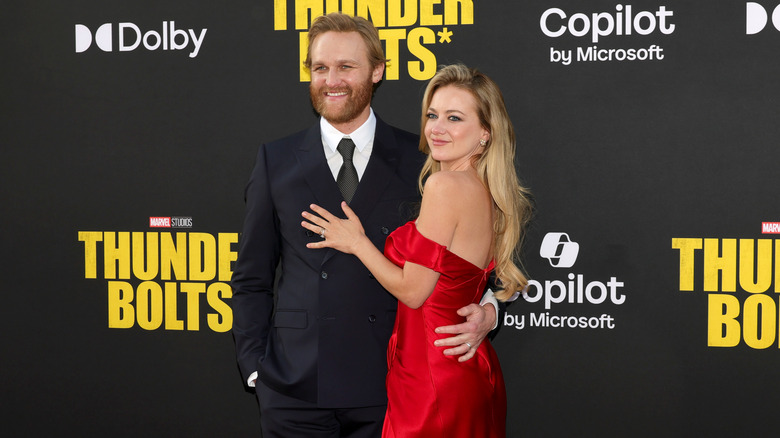 Wyatt Russell and Meredith Hagner at the Thunderbolts premiere in 2025