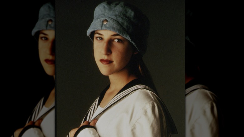 Mayim Bialik looking serious