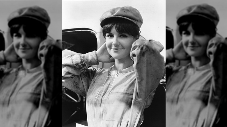 Shelley Fabares dressed as a garage mechanic in the movie "A Time To Sing" (1968)