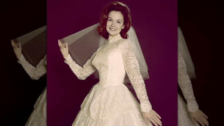 Shelley Fabares in a wedding dress and veil
