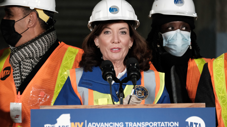Kathy Hochul in a hard hat.