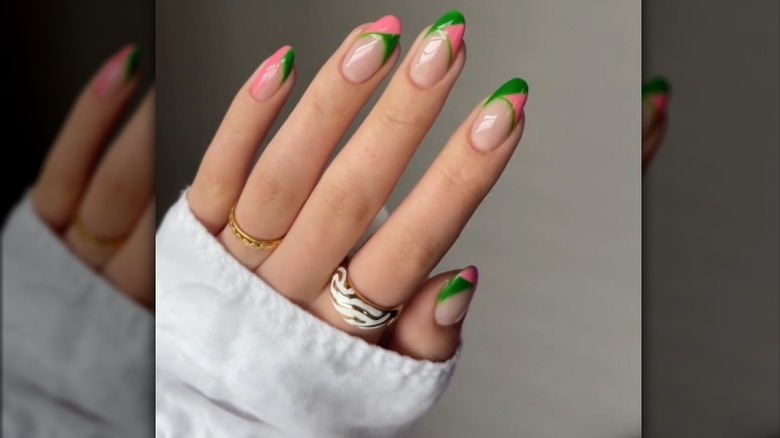 Nails with pink and green tips