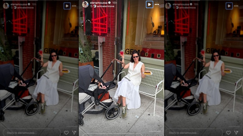 Elena Moussa posing with her daughter in a stroller, June 2025
